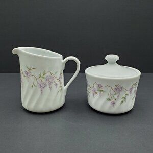 Corning Wisteria Creamer & Sugar Bowl Corelle White Swirl Wisteria Sugar Creamer